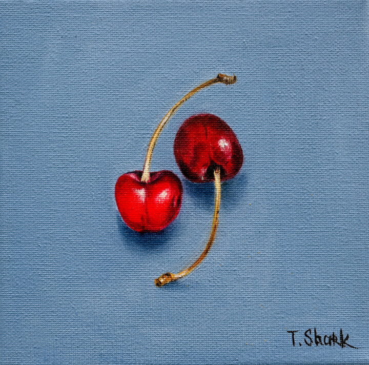 Two cherries. oil on canvas 绘画, 6.3x6.3 in