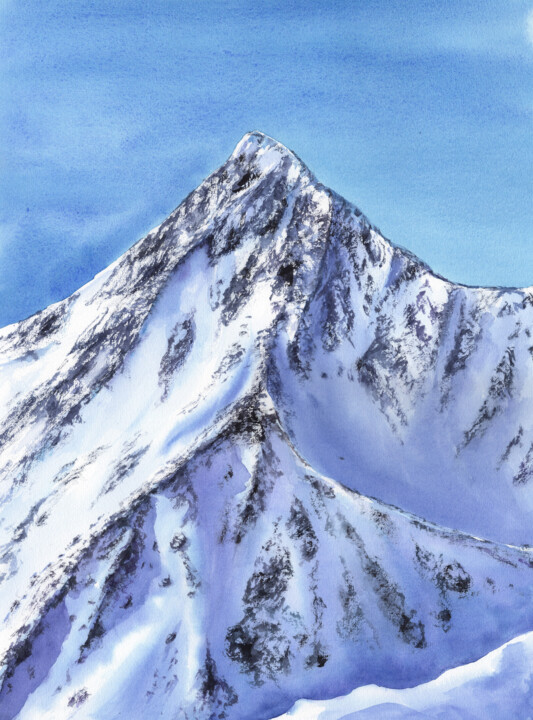 Alps Mountains watercolor painting Tablo, 15,8x11,8 in