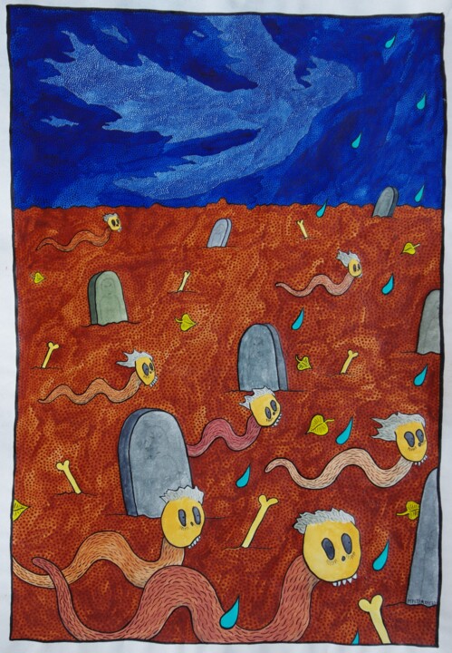" Des vers vers quoi ...? " 绘画, 16.5x11.7 in
