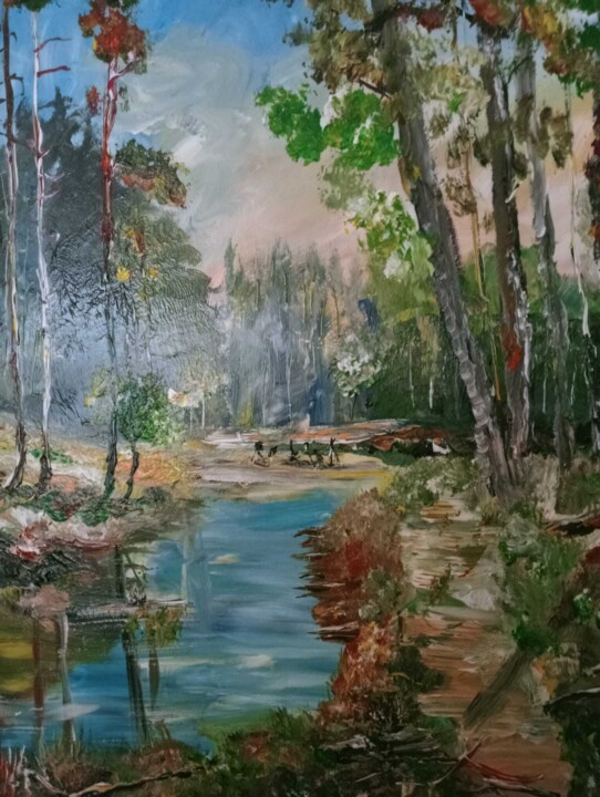 Peinture intitulée "Une forêt secrète" par Audran, Œuvre d'art originale, Acrylique