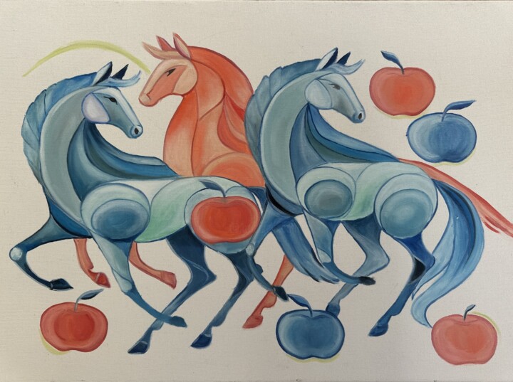 Horses and apples 绘画, 19.7x27.6 in