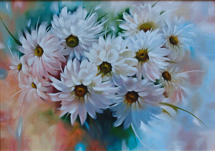 "Flowers spring bouq…" başlıklı Tablo Anna Lipatnikova tarafından, Orijinal sanat, Petrol Ahşap Sedye çerçevesi üzerine mont…