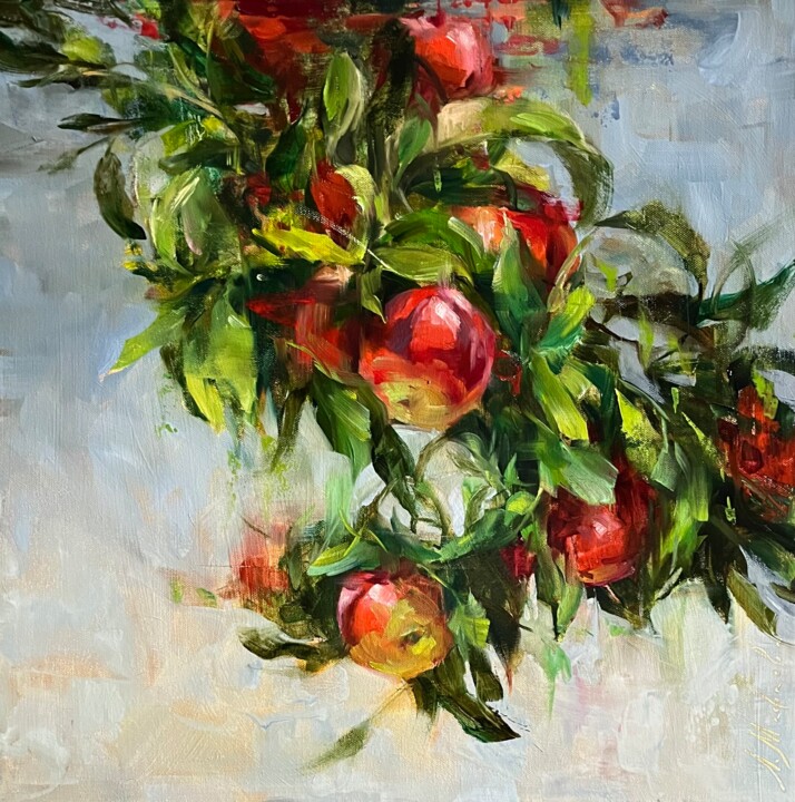 绘画 标题为“RED CRISPY APPLES” 由Elena Mashajeva-Agraphiotis, 原创艺术品, 油 安装在木质担架架上