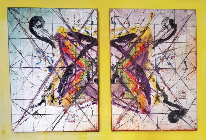 Abstract Chaos and Harmony, Expressive Textured Diptych