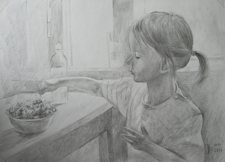 Портрет с черешней. 图画, 15.8x23.6 in