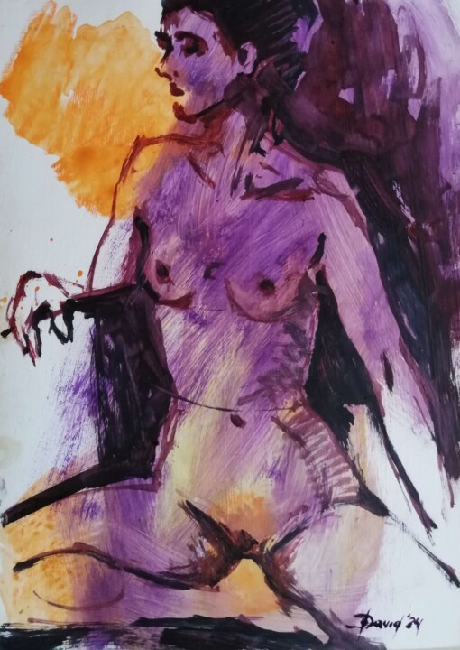 Frauen Akt kleines Original Ölbild Aktstudie Fauvismus Stil Peinture, 11,8x8,3 in