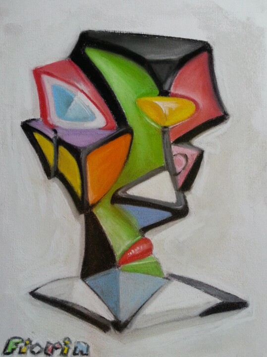 Tête d'homme ultra cubiste 1 图画, 15.8x11.8 in