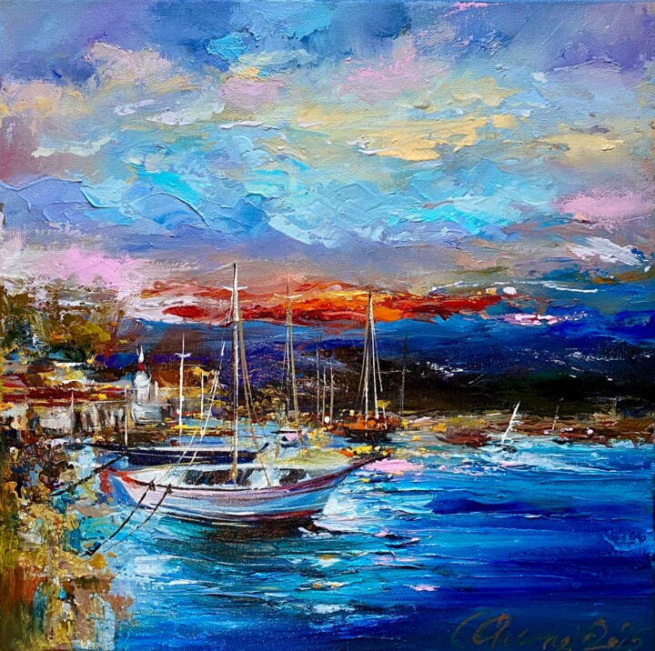 Painting titled "Вечерний бриз" by Olga Chernova, Original Artwork, Oil Mounted on Wood Stretcher frame
