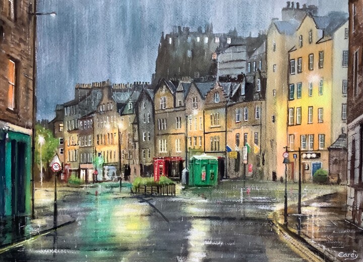 Rain before the parade, Edinburgh Pittura, 11x15 in