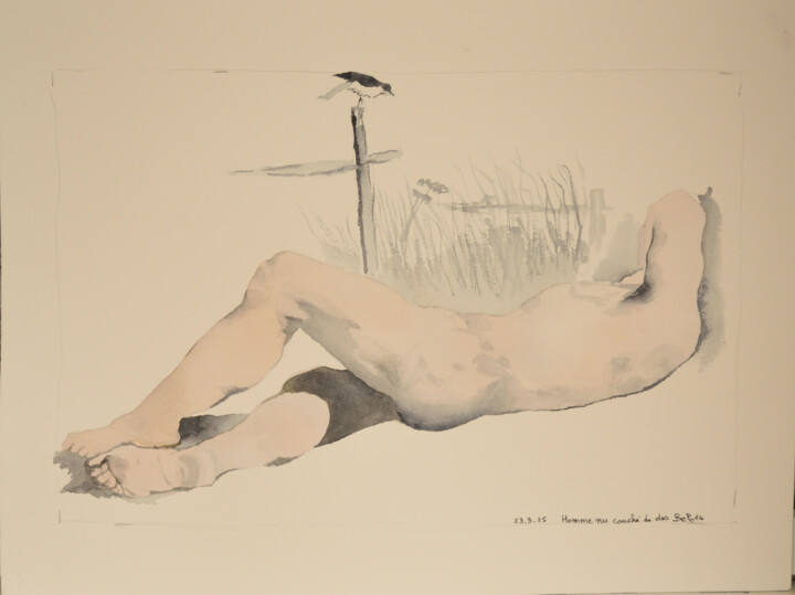 Homme nu couché de dos 绘画, 14.2x18.9 in