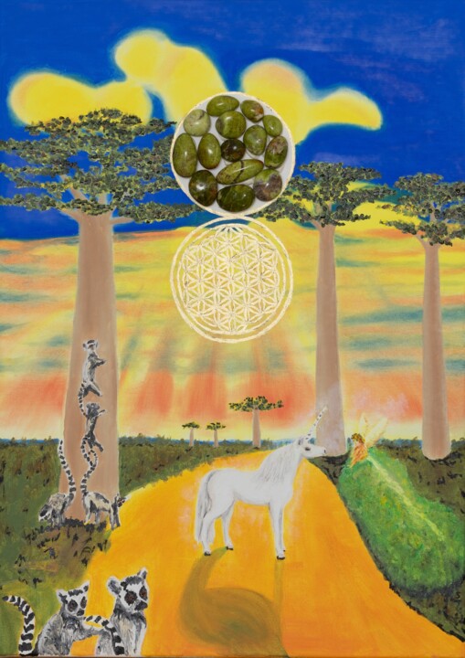 Edelstein Grüner Opal Schilderij, 27,6x19,7 in