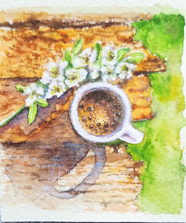 Watercolor Miniature Coffee Tablo, 3,4x2,6 in
