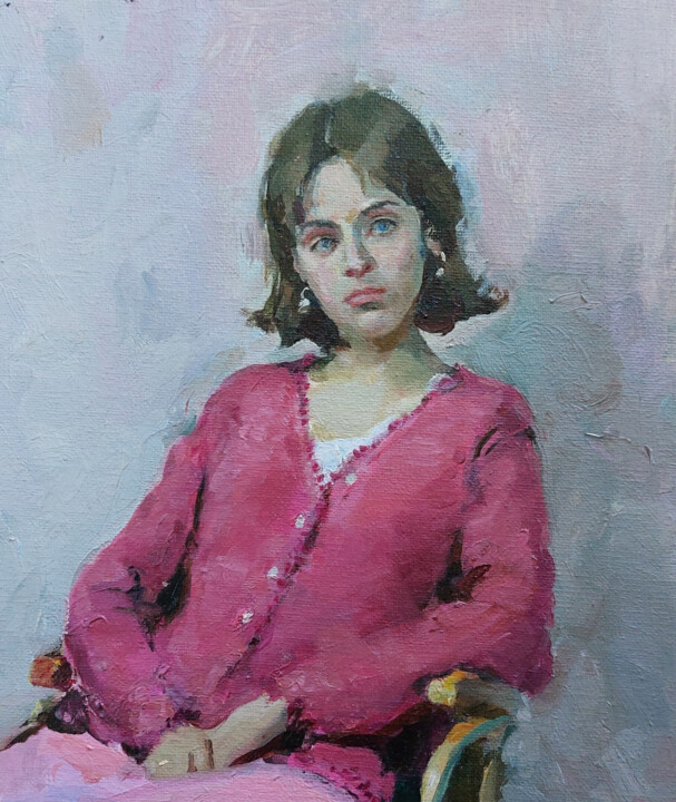 The girl in the pink blouse. Painting, 11.8x9.8 in