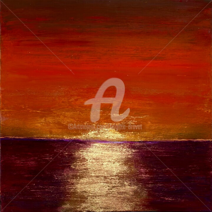 Painting titled "Coucher de soleil" by Brigitte Dravet, Original Artwork, Acrylic Mounted on Wood Stretcher frame