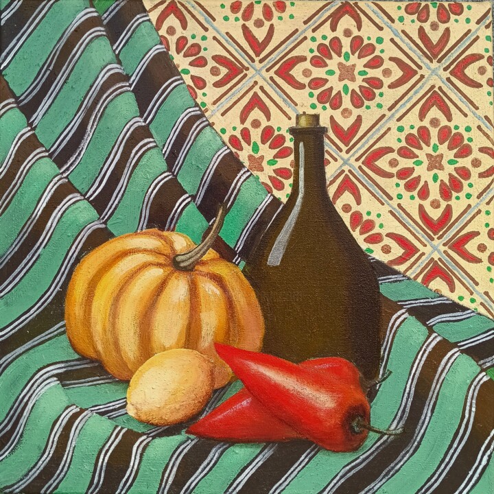 Schilderij getiteld "Harvest Time" door Svetlana Ermolina, Origineel Kunstwerk, Acryl Gemonteerd op Frame voor houten branca…