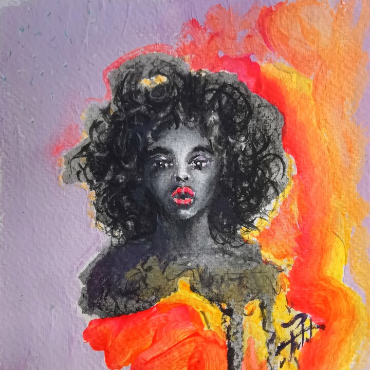 Watercolor & Acrylic Portrait, Expressive Female Artwork