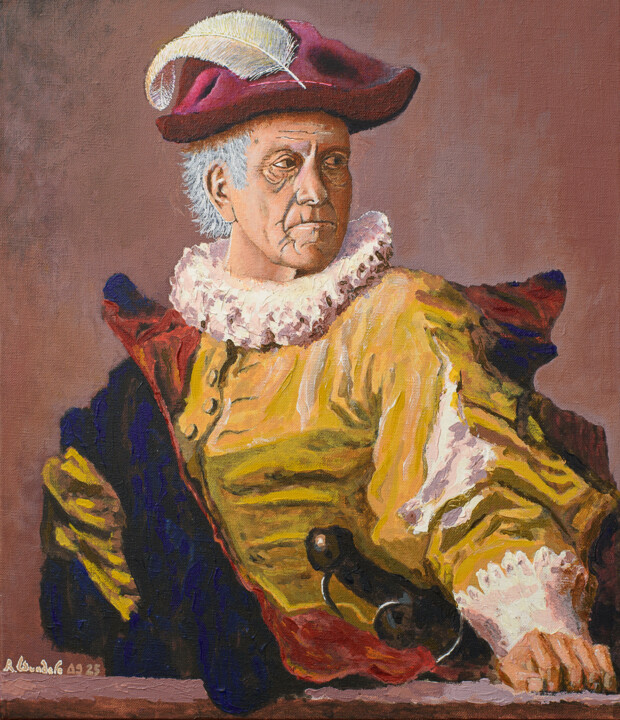 Autoportrait d'après Fragonard Pittura, 21,7x18,1 in
