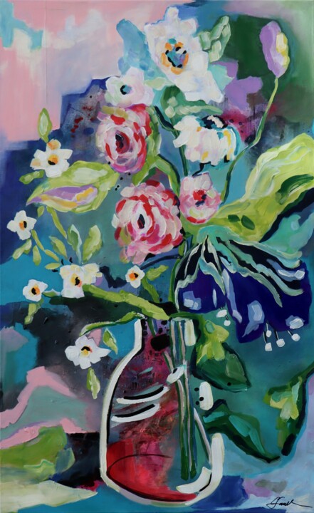 "Floral Whispers" 绘画, 35.4x23.6 in