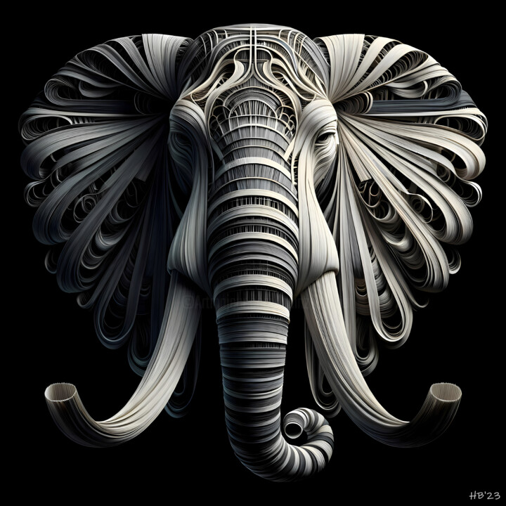 Stilisierter Elefant – Kunstvolle Eleganz in Schwarz-Weiß 数字艺术