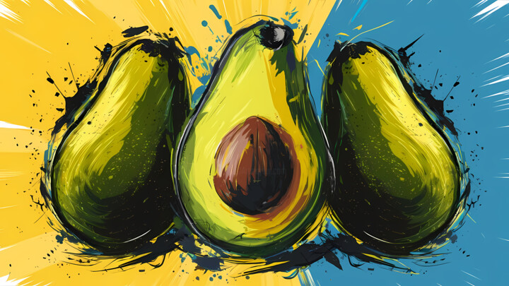 Digital Arts titled "Trio of avocados in…" by Jafeth Moiane, Original Artwork, AI generated image