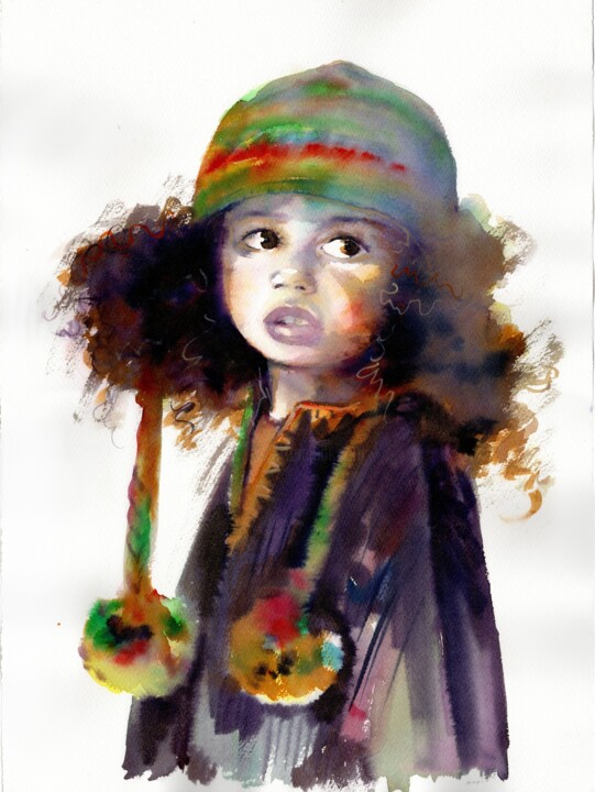 Little girl. Watercolor portraite . Картина, 22,1x15 in
