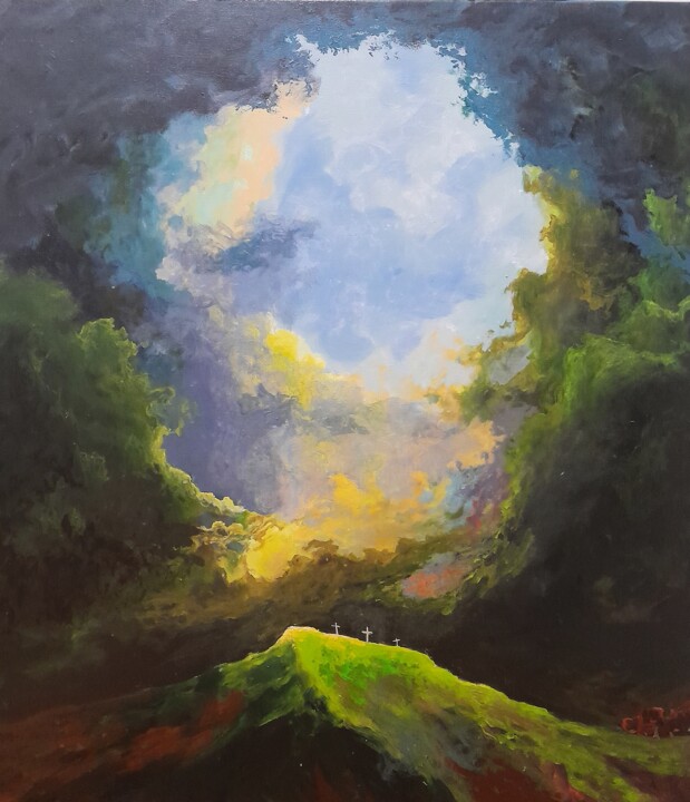 Painting on canvas "Calvary" Pittura, 31,5x27,6 in