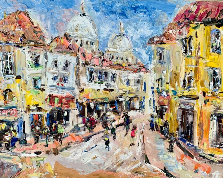 Montmartre Paris Impasto Oil Painting On Canvas French City Tablo, 15,8x19,7 in