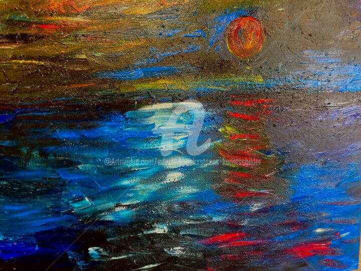 Painting titled "Diepe paarse zee" by Edwin Boeckxstaens, Original Artwork, Acrylic