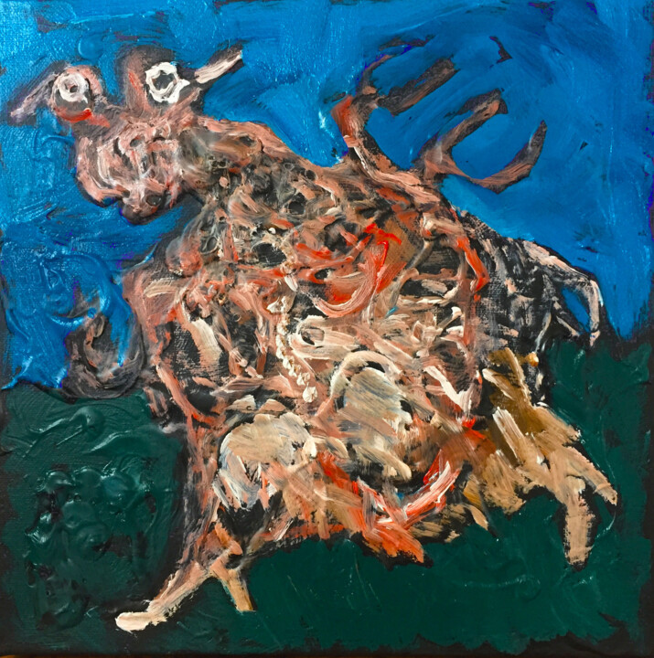 Painting titled "chèvre errante" by Fernand Fernandez, Original Artwork, Oil Mounted on Wood Stretcher frame