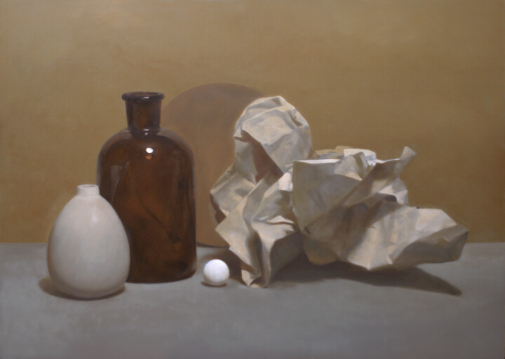 Pittura intitolato "Натюрморт со смятой…" da Oleg Sergeev, Opera d'arte originale, Olio