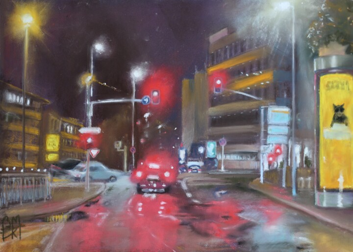 Stuttgart by a rainy night Tablo, 9,1x12,6 in