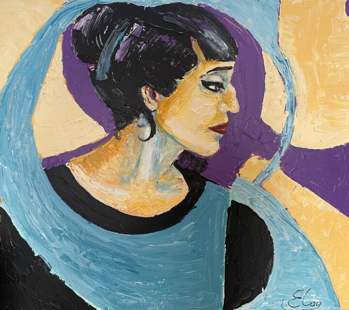 Painting titled "Portrait of Anna Ak…" by Lena Logart, Original Artwork, Acrylic Mounted on Wood Stretcher frame