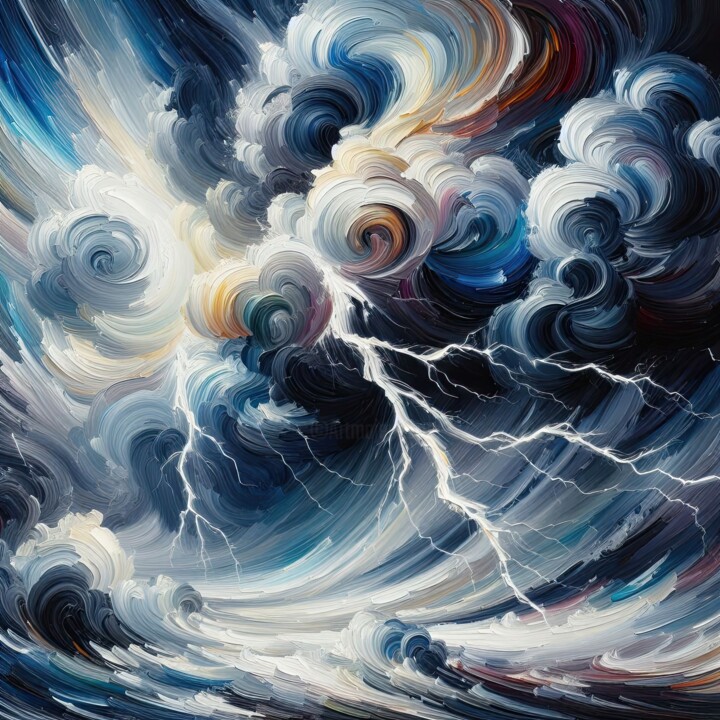 Digital Arts titled "Tempestuous Sky Ser…" by Jeff Iverson, Original Artwork, 2D Digital Work Mounted on Wood Stretcher frame