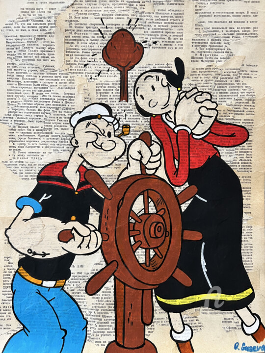 Olive and Popeye 绘画, 16.5x11.8 in