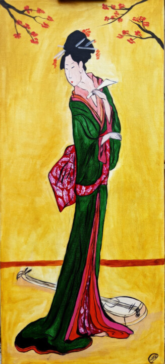 Actress in a green kimono 绘画, 27.6x11.8 in