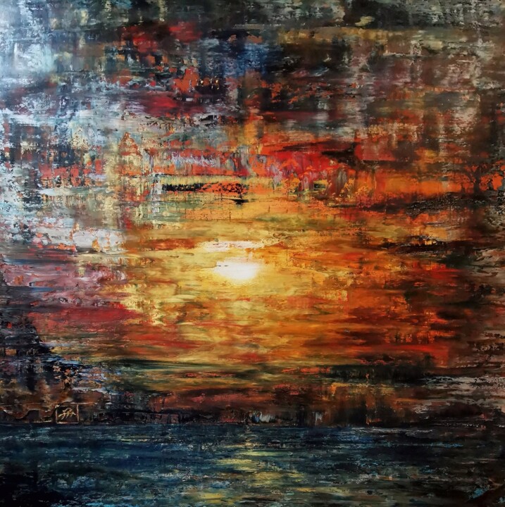 Golden Morning, Large Abstract Oil Painting on Canvas