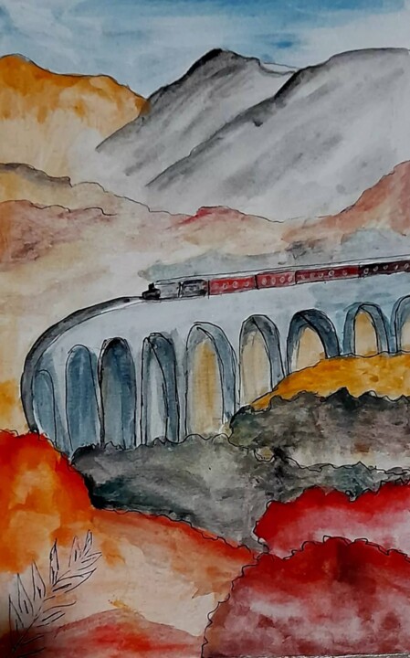 Scottish Highlands Original Painting Tablo, 9,8x6,3 in