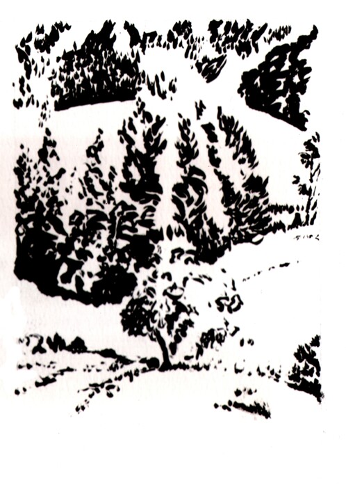 图画 标题为“Paysage forêt” 由Dominique Leblanc, 原创艺术品, 墨