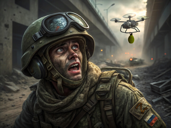 Drone flying around soldier noggin 数字艺术