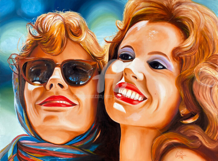 Painting titled "Thelma et Louise" by Jean-Jacques Venturini, Original Artwork, Oil Mounted on Wood Stretcher frame