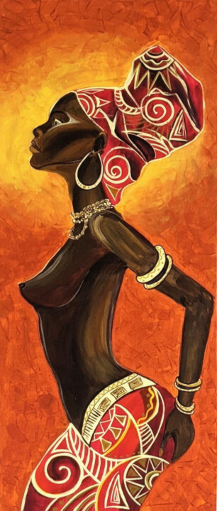 Woman in Red 绘画, 27.6x11.8 in