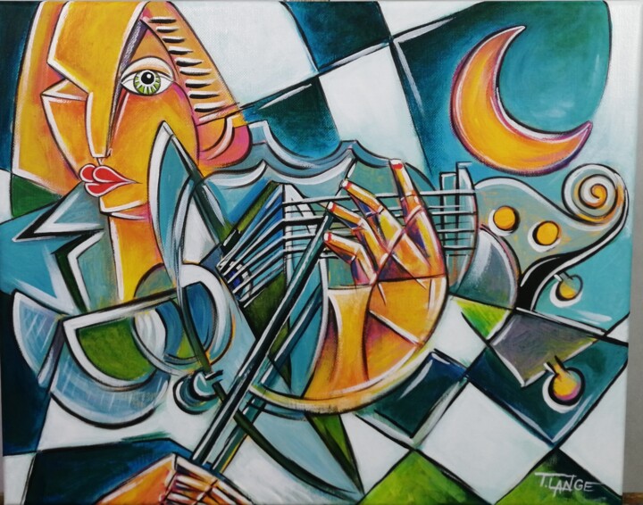 Musical Woman #M325 绘画, 15.8x19.7 in
