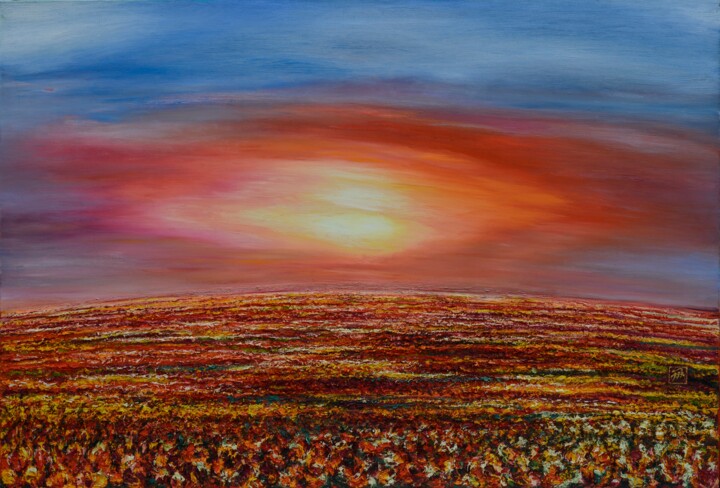 Floral Planet Landscape, Large Textured Oil Painting