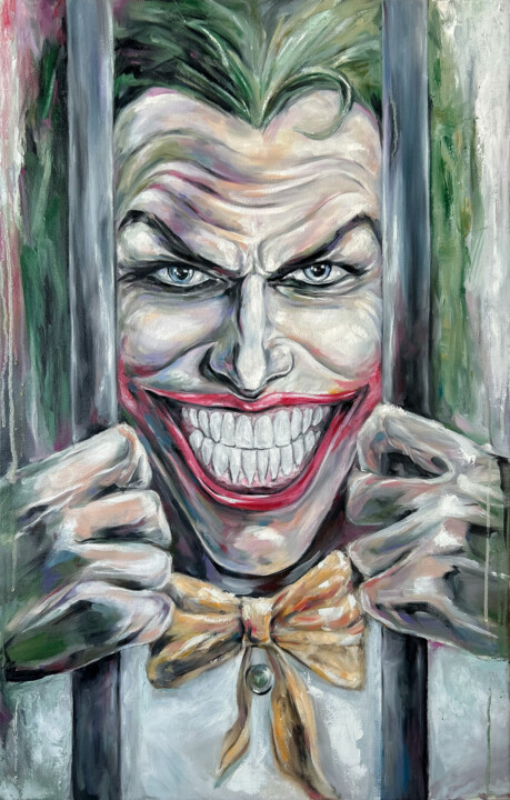 Joker behind bars canvas oil painting 미술작품, 31.5x23.6 in