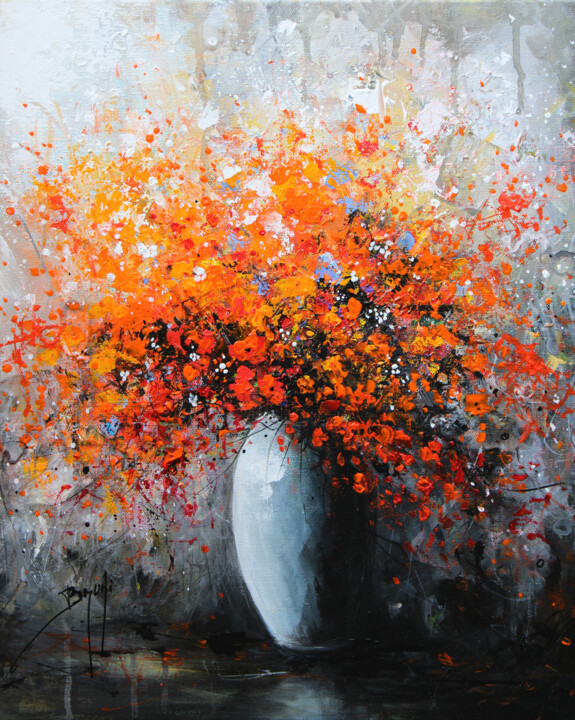 Bouquet "Braise incandescente" 绘画, 18.1x15 in