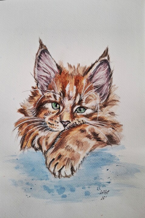 The quiet of the cat 绘画, 11.8x7.9 in