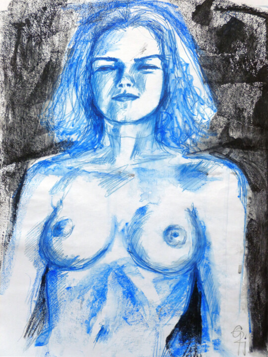 Halbakt vor Obsidian. 图画, 16.1x11.6 in
