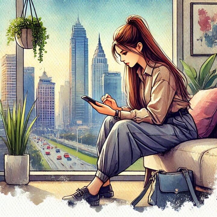 数字艺术 标题为“City Girl At Work #3” 由Nain Tara, 原创艺术品, AI生成的图像