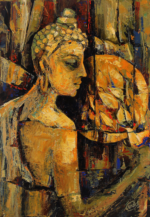 Buddha Painting Golden Bird 绘画, 36x24 in