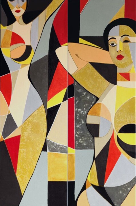 Geometric Duo 绘画, 35.4x23.6 in